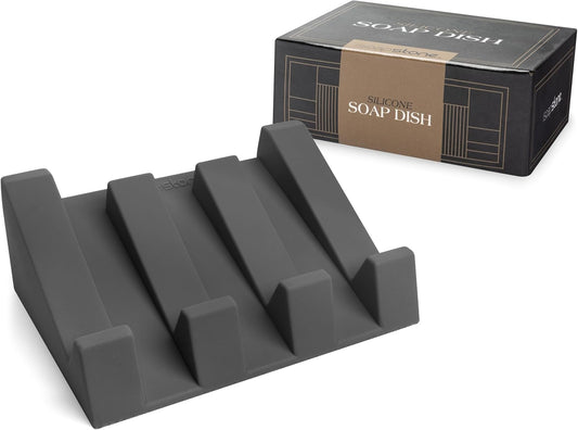 Silicone Soap Dish (USA Patented) Self Draining Bar Soap Holder for Shower Bathroom Sink, Drying Soap Dish Tray Kitchen Sponge Holder Easy Cleaning Soap Saver Mat (Dark Grey, 1)