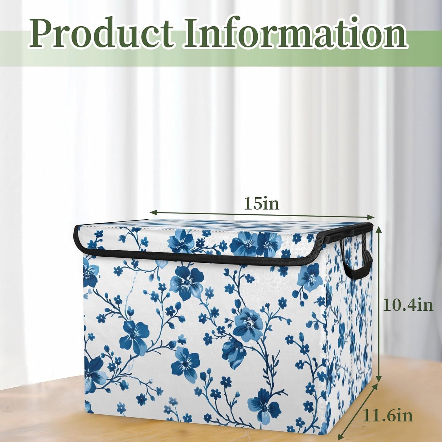 Closet Storage Bins Storage Baskets for Organizing with Flip-Top Lid & Handles, 27 Quart Large Linen Closet Organizers and Storage Cubes, Decorative Wardrobe Boxes for Organization (Blue Plum Flowers)