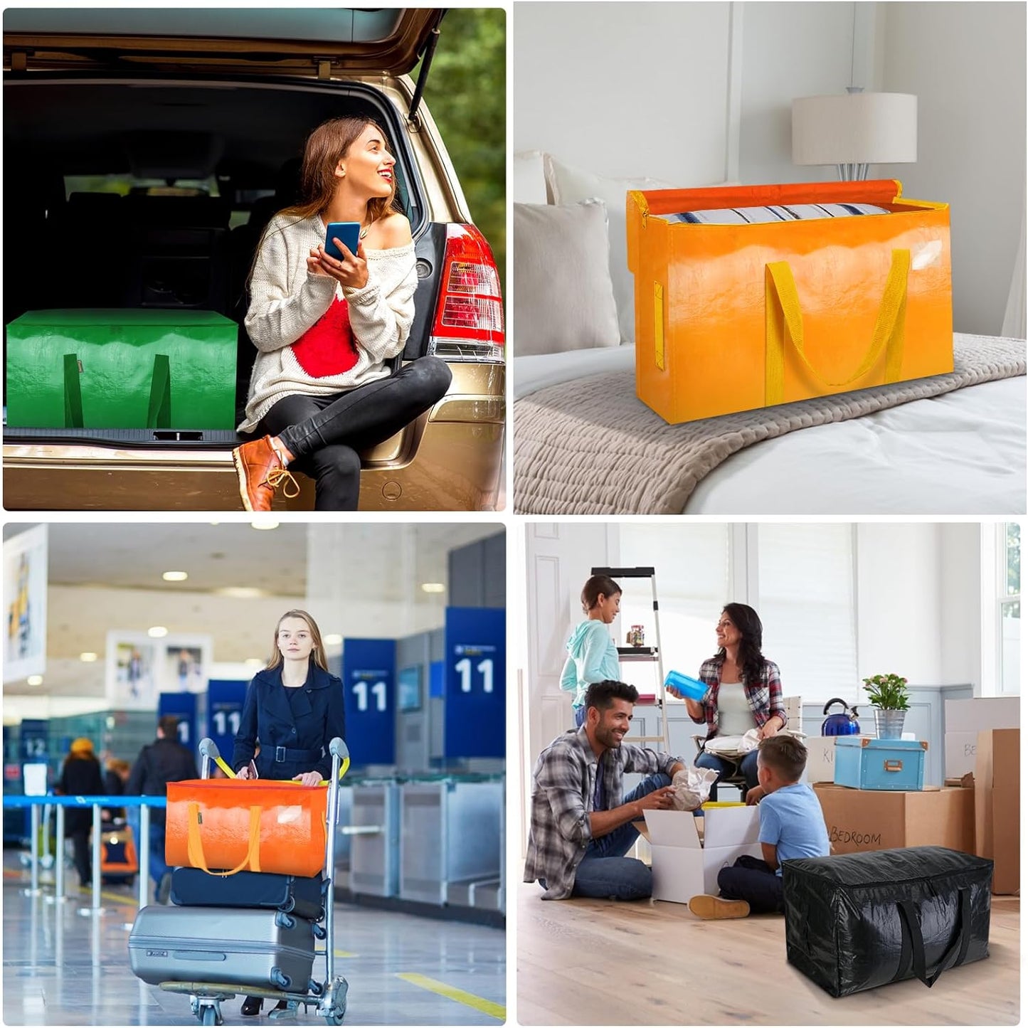 BALEINE 8-Pack Oversized Moving Bags with Reinforced Handles, Heavy-Duty Storage Tote for Clothes, Moving Supplies (Orange, 8-Pack)