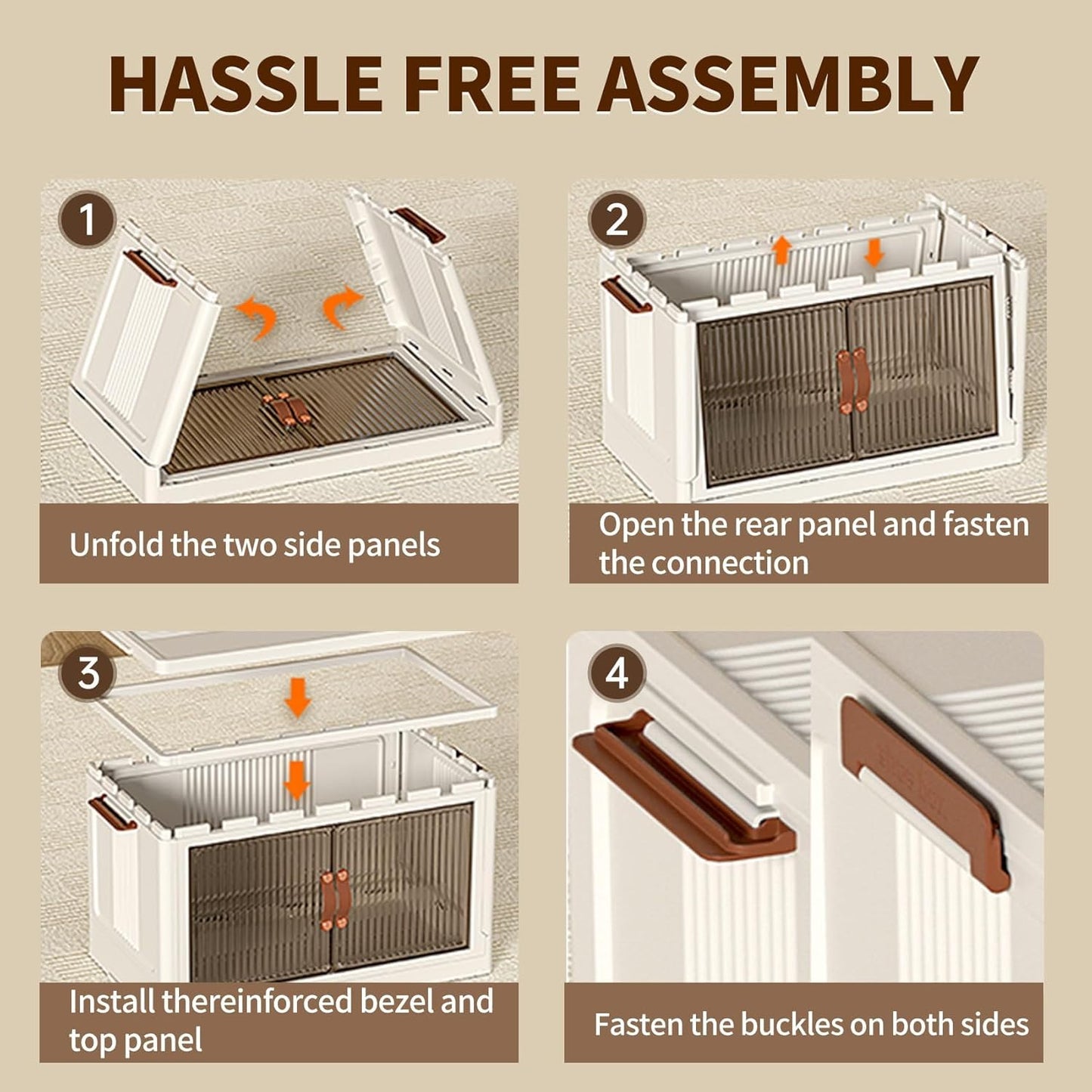 4-Tier Stackable Storage Bins with Lids & Open Front Design, Foldable Storage Bins with Wheels for Home Organization, Collapsible Space Saving Multi-Layer Organizer, 48QT