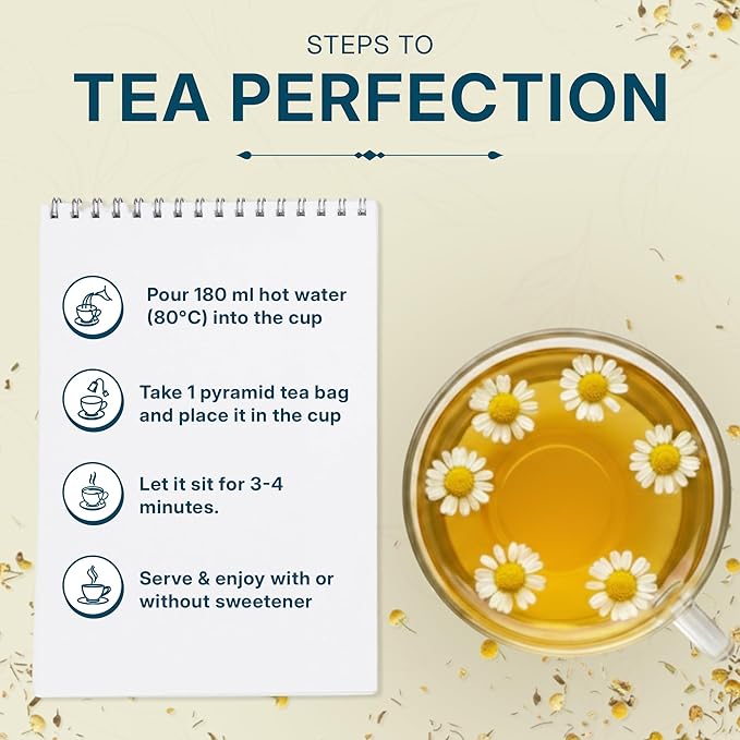 Tealeaf & Co. Pure Chamomile Herbal Tea - Organic Chamomile Tea Bags Blended with Fresh Herbs - Contains Low Caffeine - Gluten Free - 100 Teabags (7.055oz/200gm)