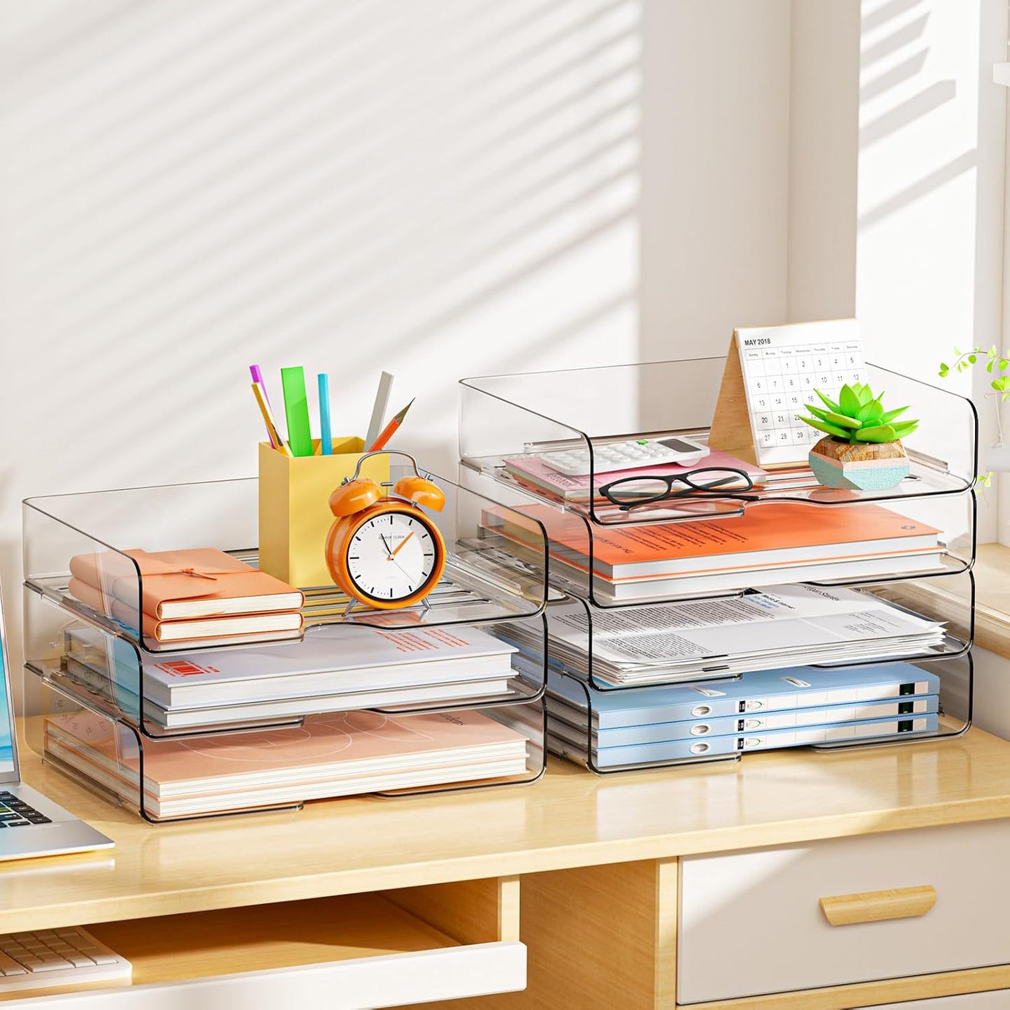 YKLSLH 4 Trays Paper Organizer Letter Tray - Acrylic Desk File Organizer, Stackable Clear Paper Holder Sorter Office Organizer for Letter/A4, Office File Ipad Books Notes Etc