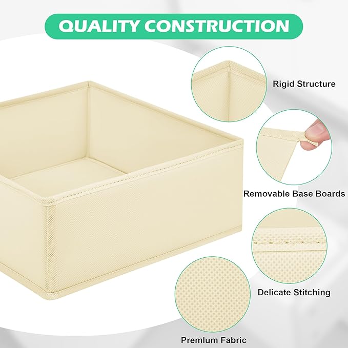 Drawer Clothing Organizer 16-Pack, Beige 3-Size Underwear Drawer Dividers, Fabric Folding Wardrobe Organizer for Baby Clothes, Bras, Underwear, Panties, Belts, Socks, Ties, etc.