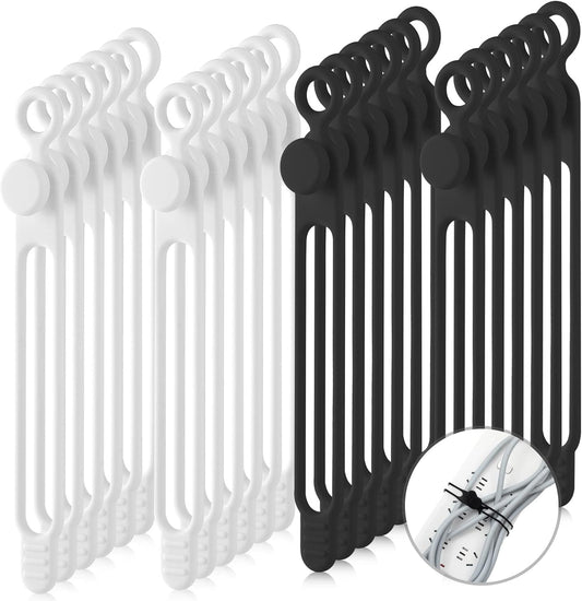 Nuanchu 40 Pcs Silicone Cable Ties Reusable Holder Adjustable Straps Multipurpose Charging Cable Organizer for Fastening Charging Cords Wires(7.1 Inch,Black, White)
