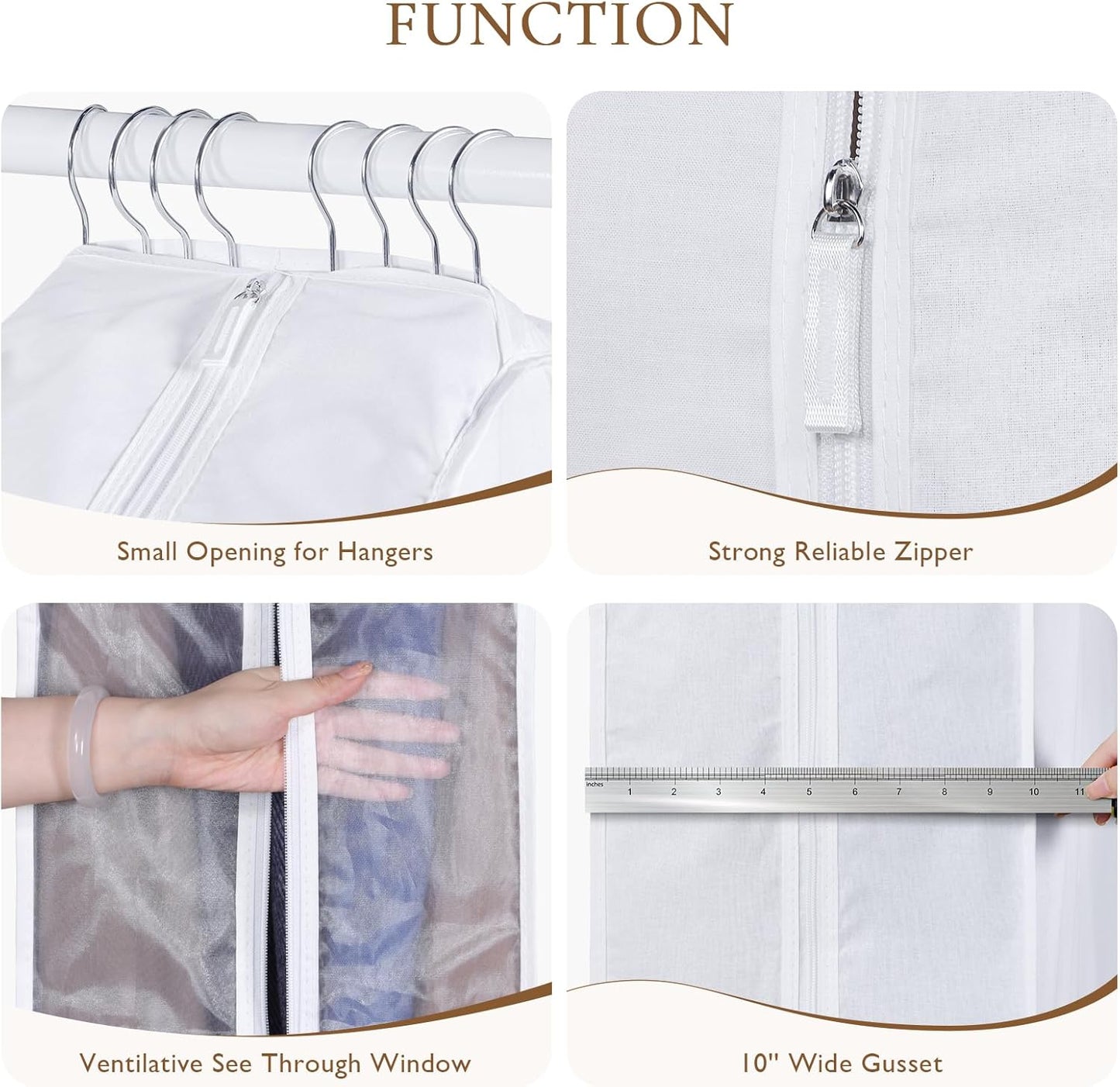 Univivi Premium Cotton Garment Bags for Hanging Clothes and Storage, 40 Inch Washable Suit Cover Bag with Extra Large 10" Gusset & Clear Window - Perfect for Suits, Coats, Jackets - 2 Pack