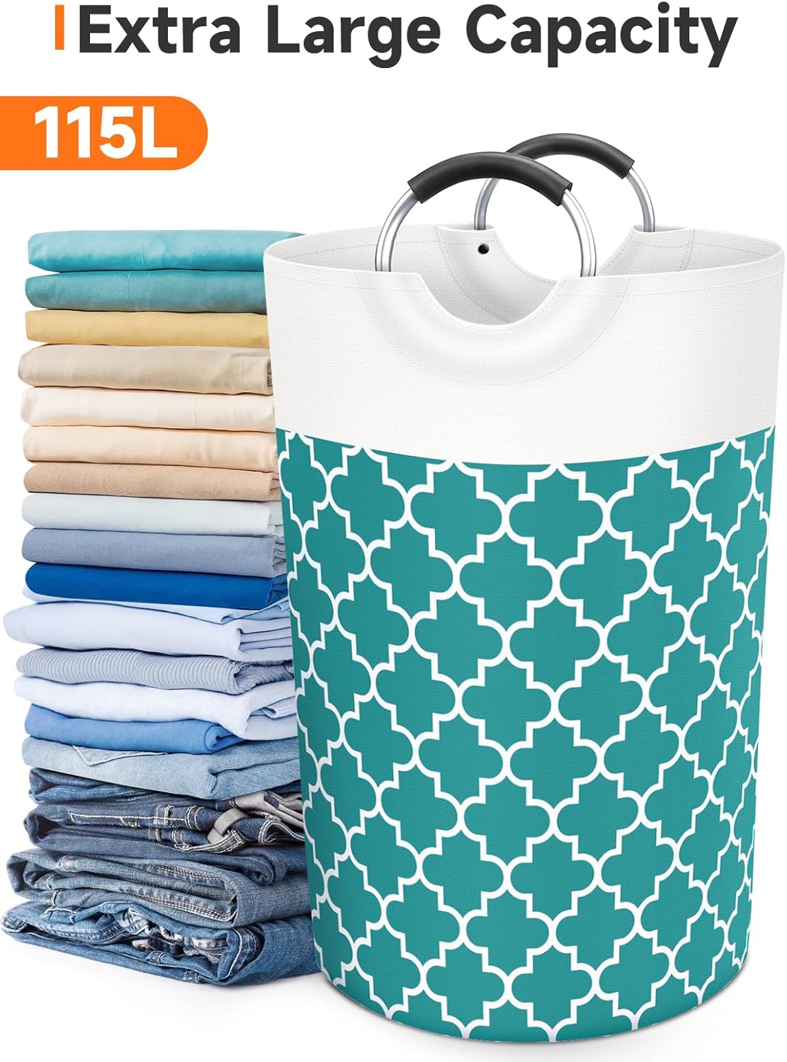 Large Laundry Basket Laundry Hamper Bag Washing Bin Clothes Bag Collapsible Tall With Handles Waterproof Travel Bathroom College Essentials Storage For College Dorm, Family (Green)115L