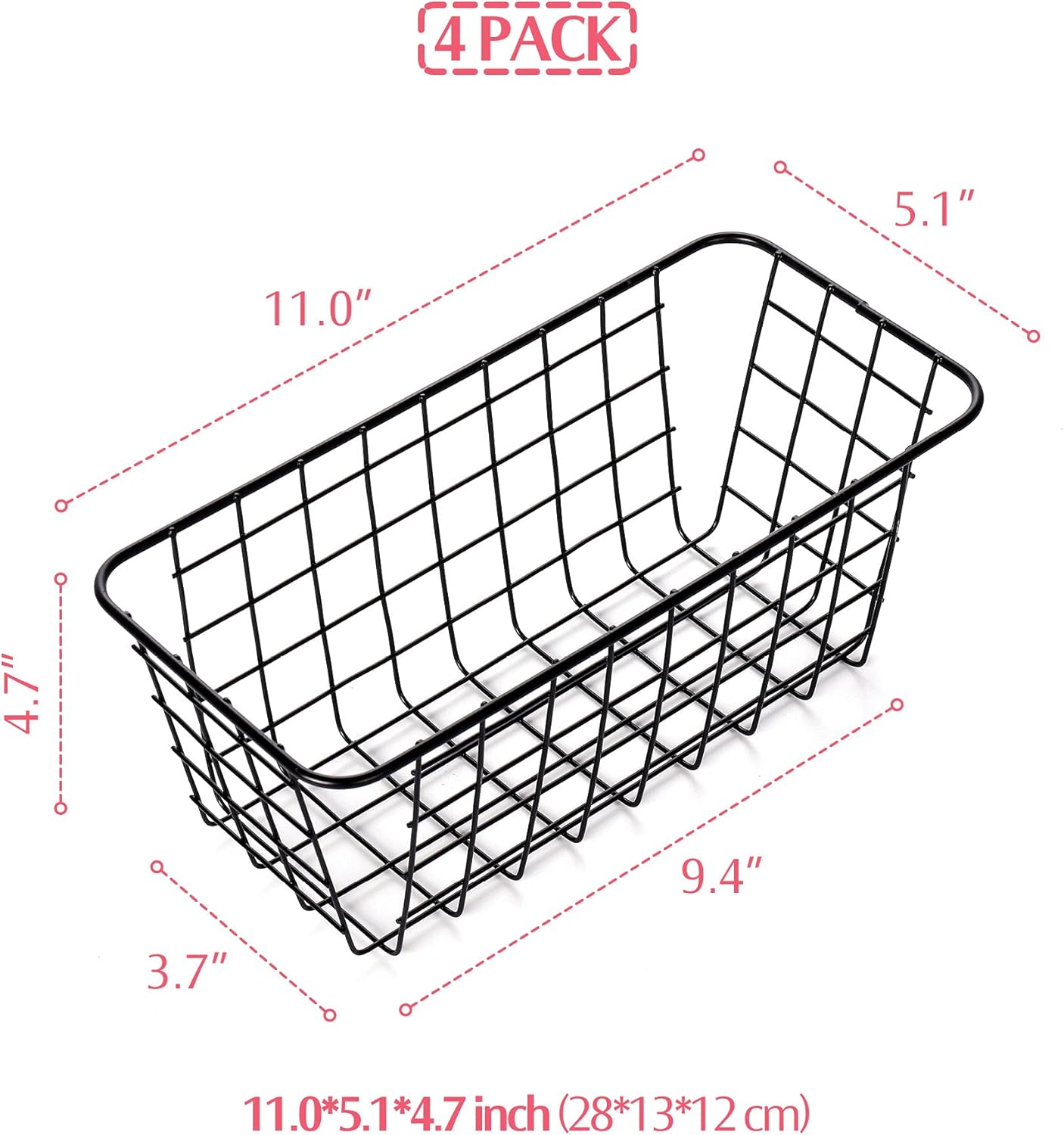 4 Pack Wire Storage Baskets Household Metal Wall-Mounted Containers Organizer Bins for Kitchen Bathroom Freezer Pantry Closet Laundry Room Cabinets Garage Shelf, Medium