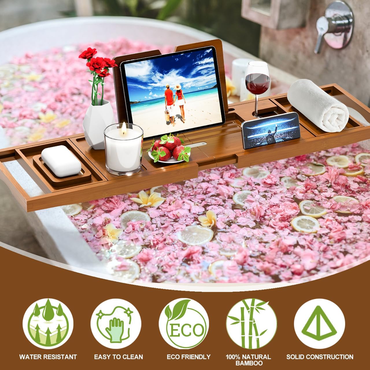 Premium Bathtub Tray Caddy - Bath Table Tray for Bathtub - Bath Tub Tray Table for Bathtub, Expandable Size, Fits Most Bath Tubs