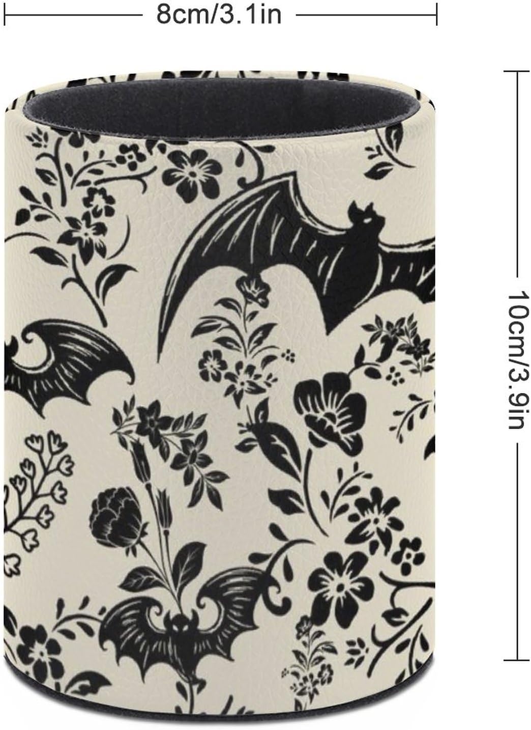 Gothic Bat Flowers Pen Holder Pencil Organizer Cute Pencil Cup Desk Decor Makeup Brush Holder PU Multifunctional Office Suppliesfor Home Classroom School