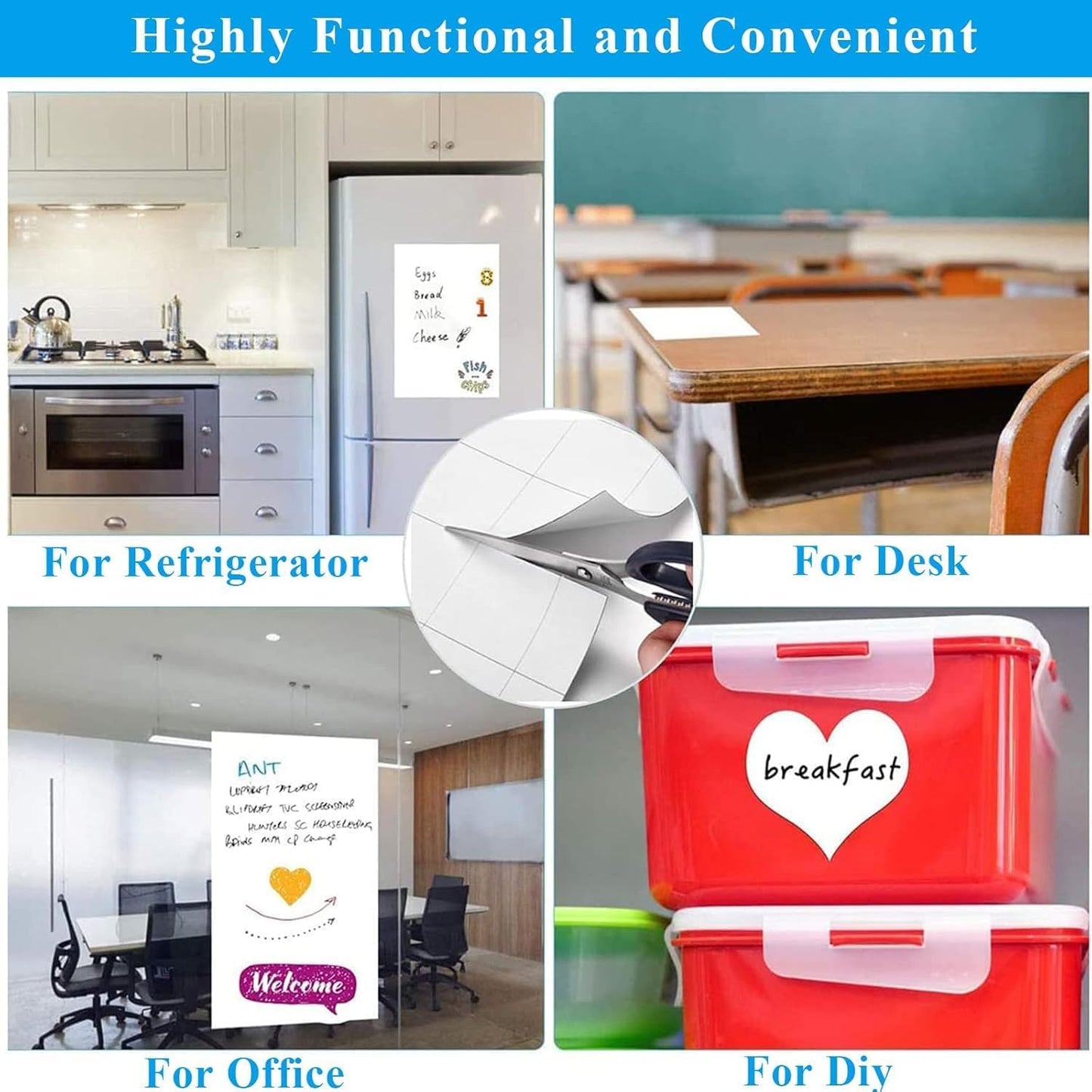 White Board Sticker Adhesive Backing, 48" x 36" Magnetic Dry Erase Board Contact Paper Stick on Wall, Whiteboard Sheet for Teacher Kids Classroom, Include Markers, Eraser with Magnet