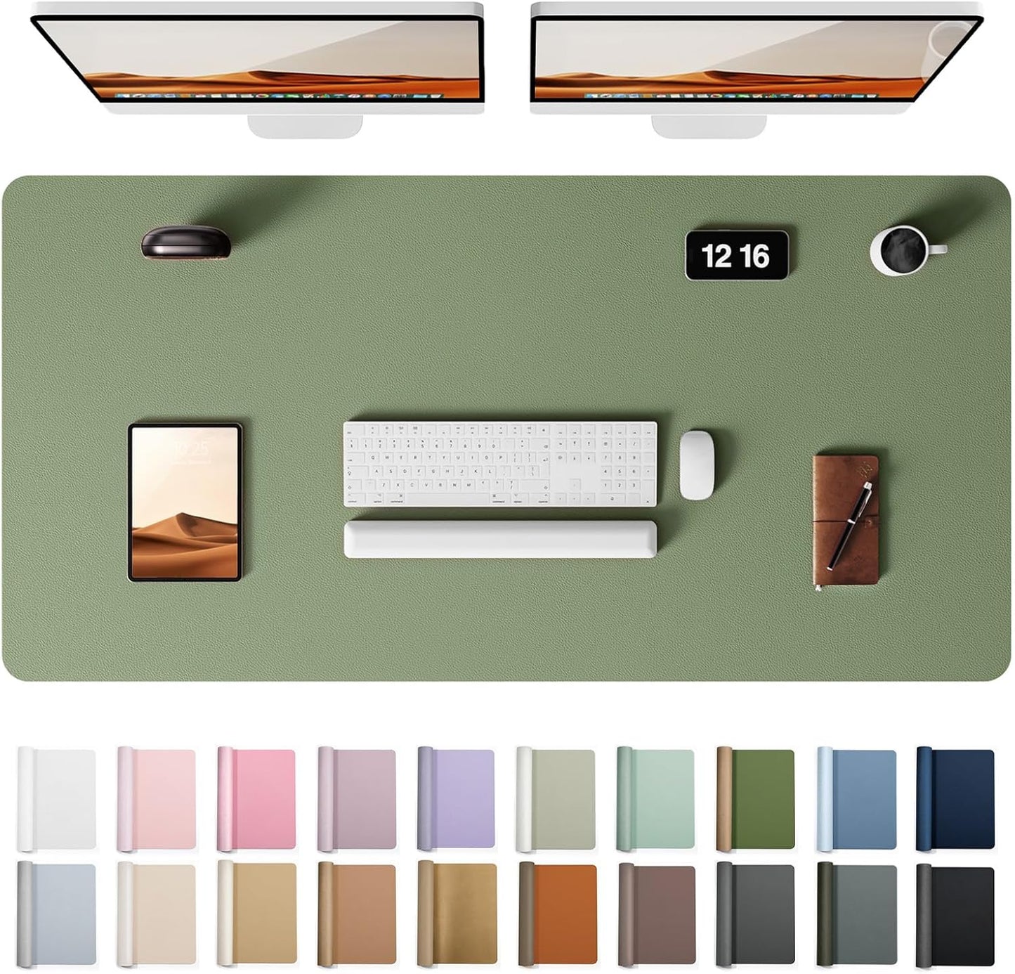 YSAGi Leather Desk Protector, Office Mat, Large Mouse Mat, Non-Slip PU Leather Blotter, Laptop Desk Pad, Waterproof Writing Pad for Office and Home (Bamboo Green, 47.2" x 23.6")