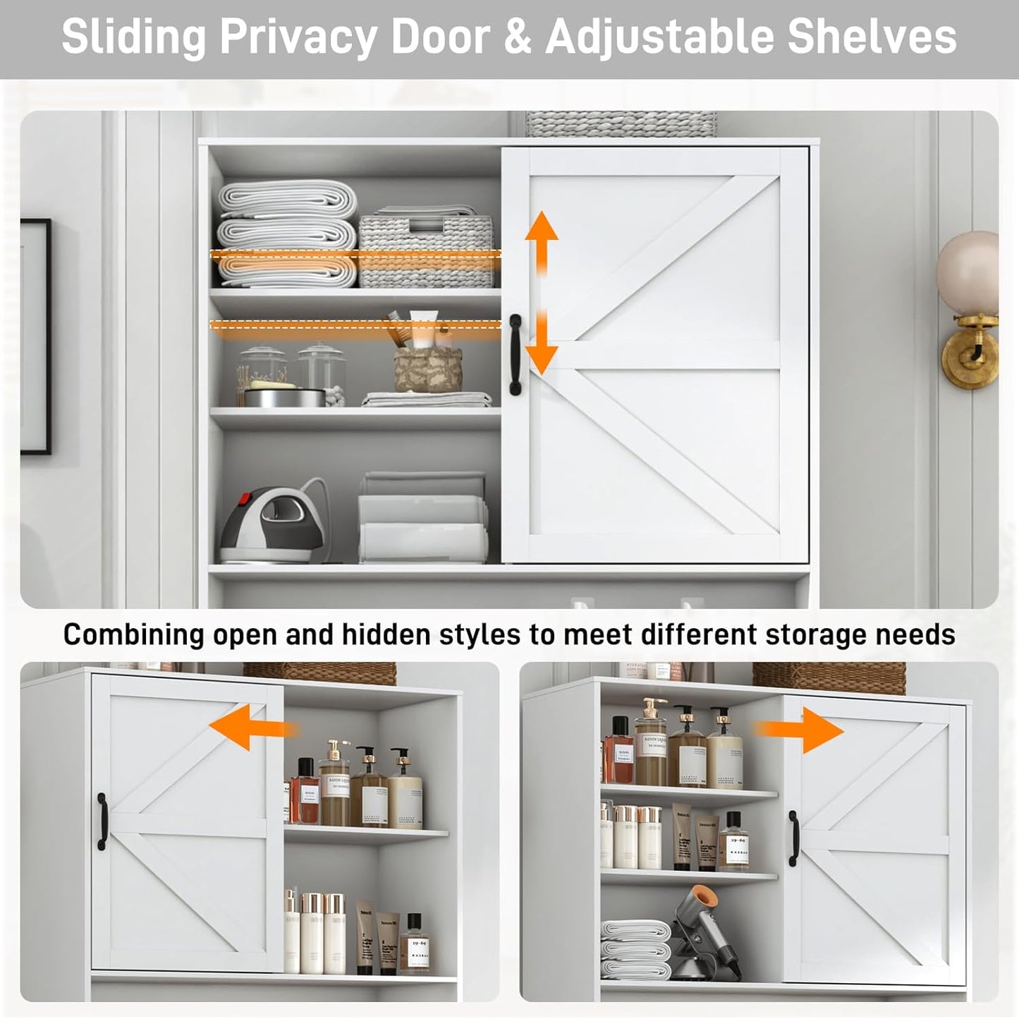 78" Tall Tilt-Out Double Doors Laundry Cabinet Hamper w Hidden Laundry Hamper,Large Pull Out Laundry Room Storage Cabinets,Kitchen Double Tilt Out Trash Cabinet,13X2 Gallon Bathroom Organizers(White)