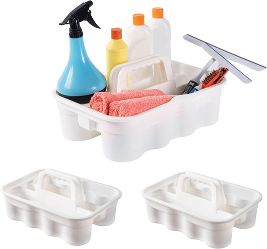 Matthew 3 Pack Large Plastic Tote Tool & Deluxe Supply Cleaning Caddy with Handle Portable Shower Basket Storage Caddy for Cleaning Products,Take-Out Drink,Bathrooms - White