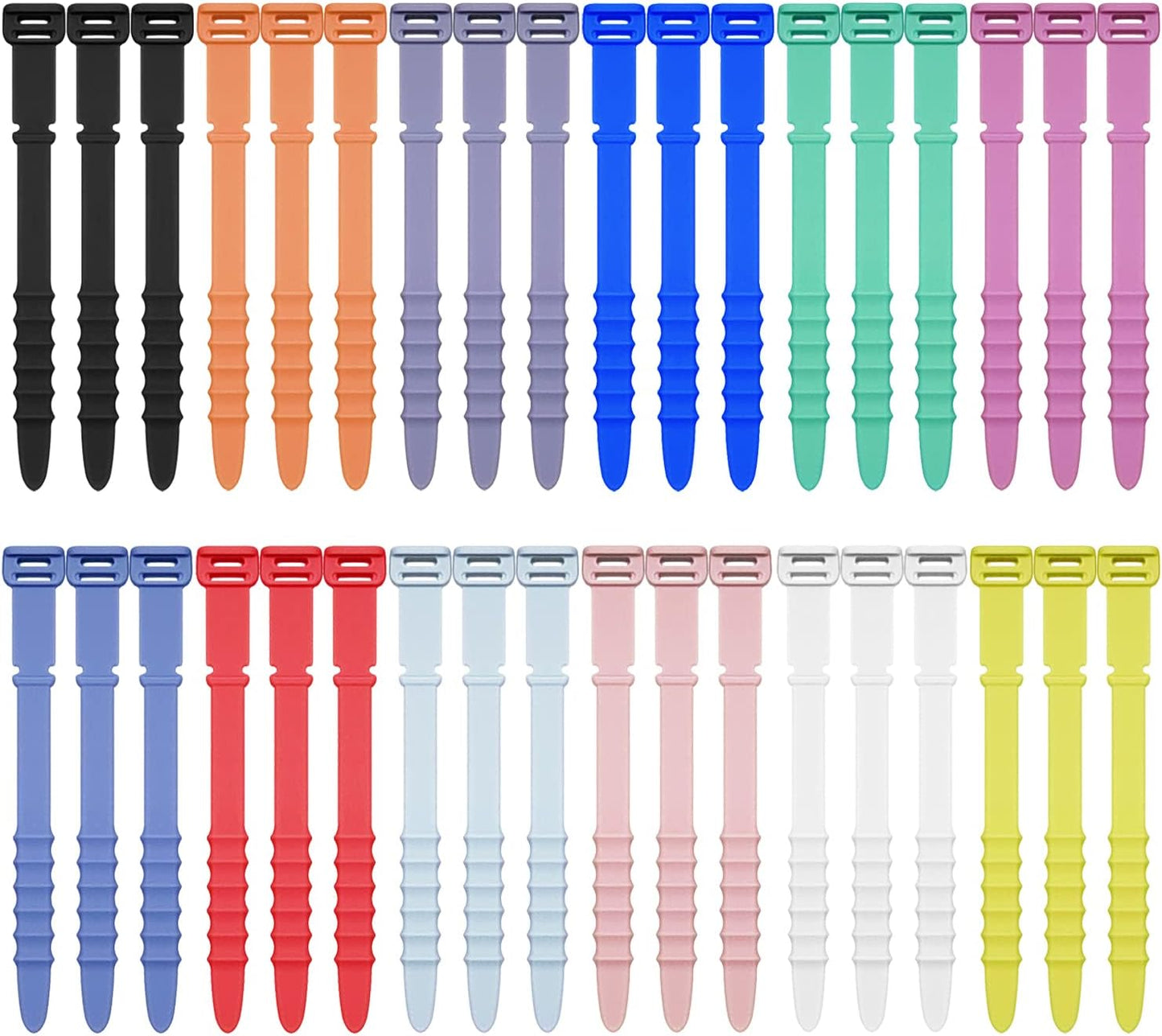 36Pcs Reusable Silicone Zip Ties, Rubber Cable Ties for Cable Management, 4.5 Inch Elastic Cable Organizer for Home Office Table Desk Organization, Bundling Cable Wires (12 Colors)