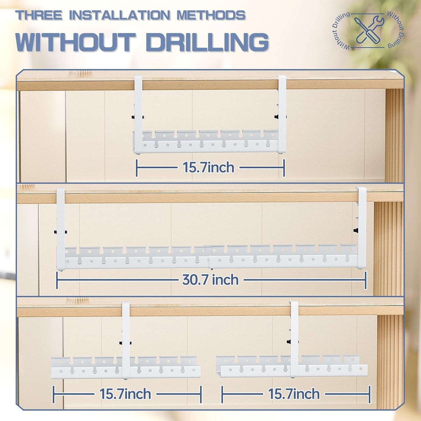 Shikha Under Desk Cable Tray, 15.7"-30.7" Retractable Under Desk Cable Management, No Drilling Cord Organizer with Clamp, Wire Management for Home Office -White