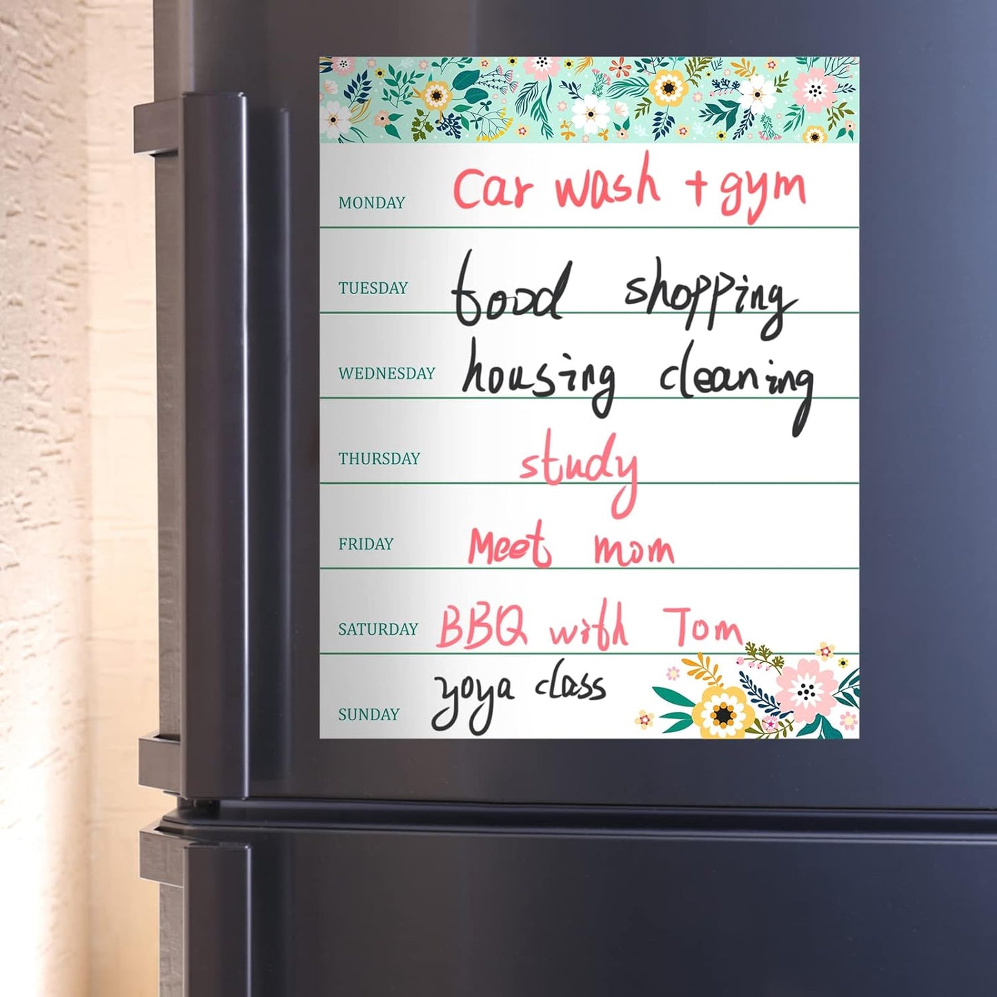 Outus 2 Pieces Magnetic Weekly Dry Erase Boards Erasable Weekly Calendars Whiteboard Planners with 2 Pieces Markers for Office, Home, School Supplies (Flower Style)