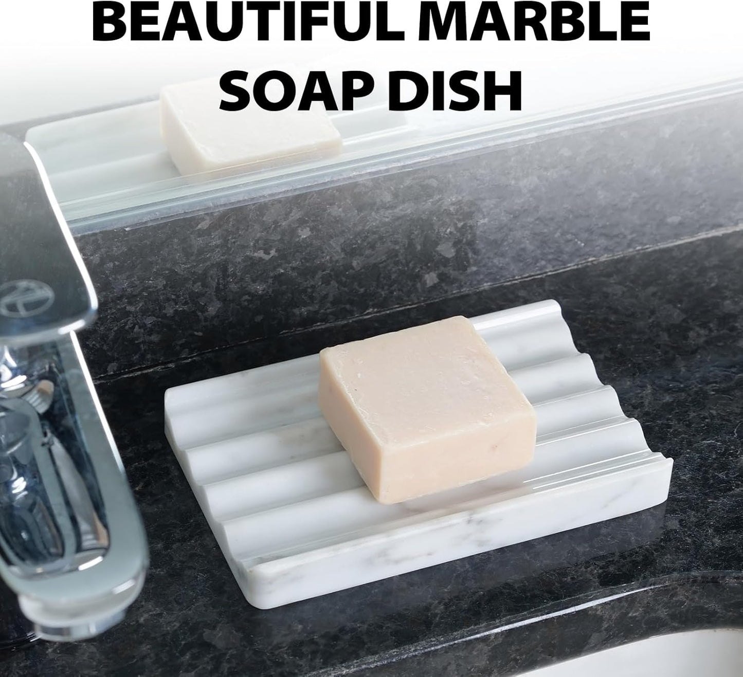 Soap Holder, Marble Soap Dish for Shower, Bar Soap Holder with Water Ripple Design, Easy Cleaning Soap Saver for Kitchen Sink，Bathroom, Executive Italian Natural Stone Soap Tray(Bianco Carrara)