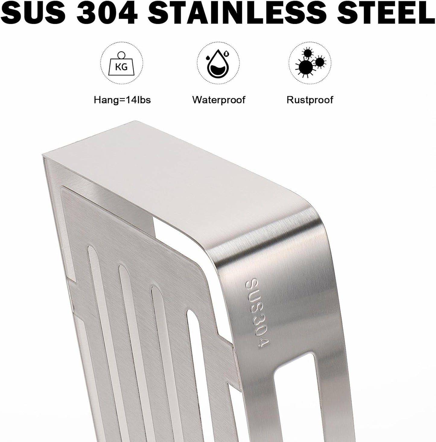 NearMoon Bathroom Shower Caddy 2 Pack, No Drill 304 Stainless Steel Shower Organizer with 2 Hooks (Shower Shelf, Brushed Nickel)