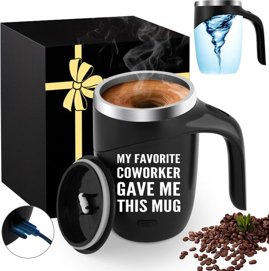 Magnetic Stirring Coffee Mug Stainless Insulated Cup Men Christmas Gag Funny Weird Novelty Useful Gifts Unique Coworker White Elephant for Adults Work Office Party Teacher Family Co Worker Colleague