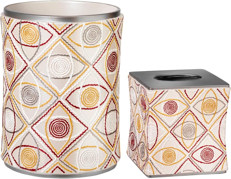 Zahari Home 2pc Sedona Modern Bath Accessories Set Waste Basket & Tissue Box Modern Classic Contemporary Decorative Beautiful Designs Bathroom Decor Set for Home Luxury Bath Set