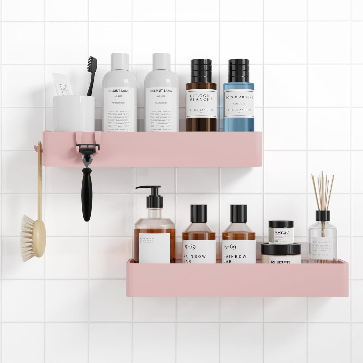 Kitsure Shower Caddy - 2 Pack Adhesive Shower Organizer, Rustproof Metal Shelves, No-Drill Bathroom Organizers and Storage, Pink, XX-Large