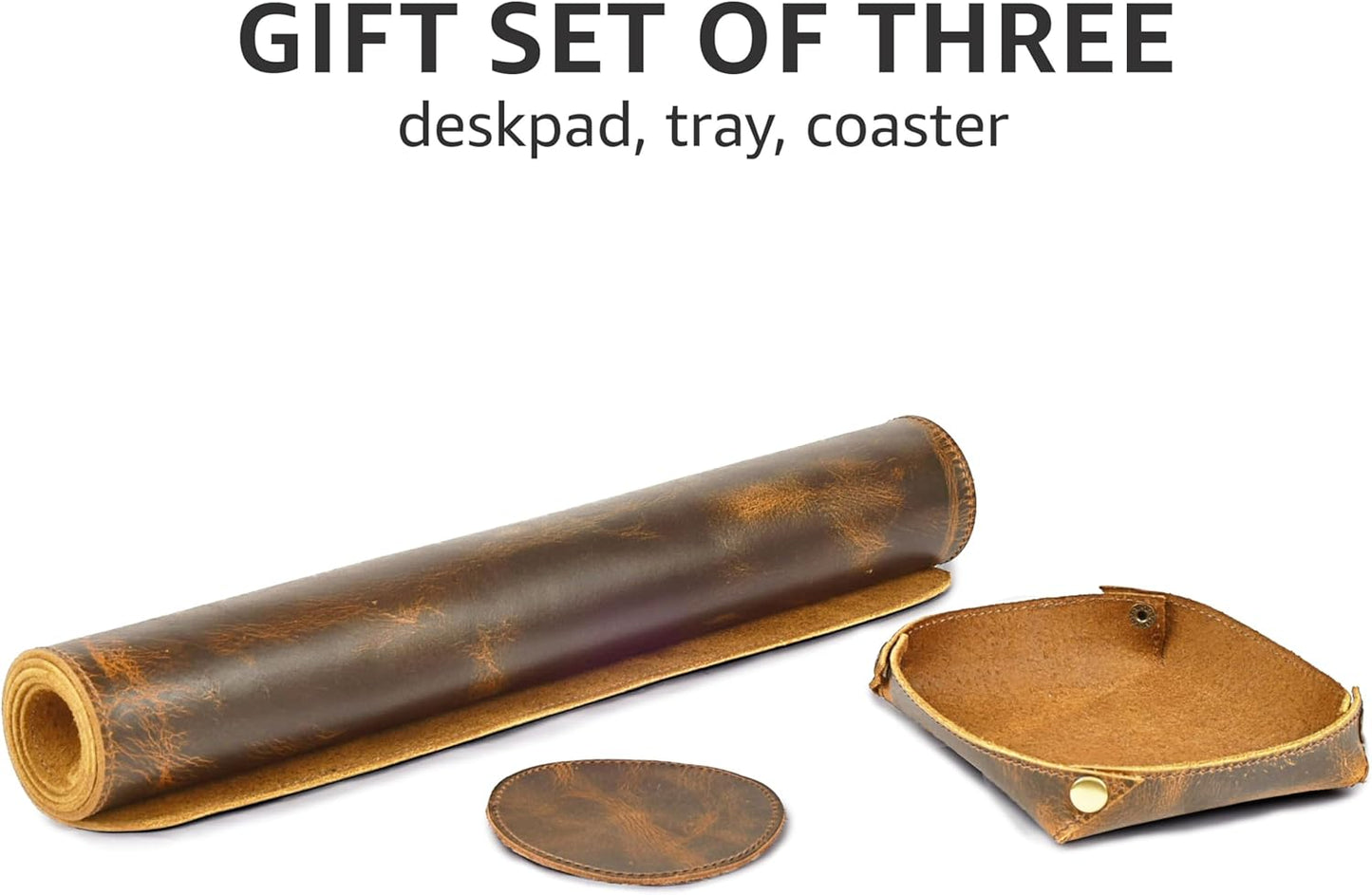 LEATHER VILLAGE -32X16 Real Leather Desk Mat for Desktop & Laptop, with Leather Tray & Tea Coaster, 3mm Thick Desk Cover-Protector-Blotter- Brown Color