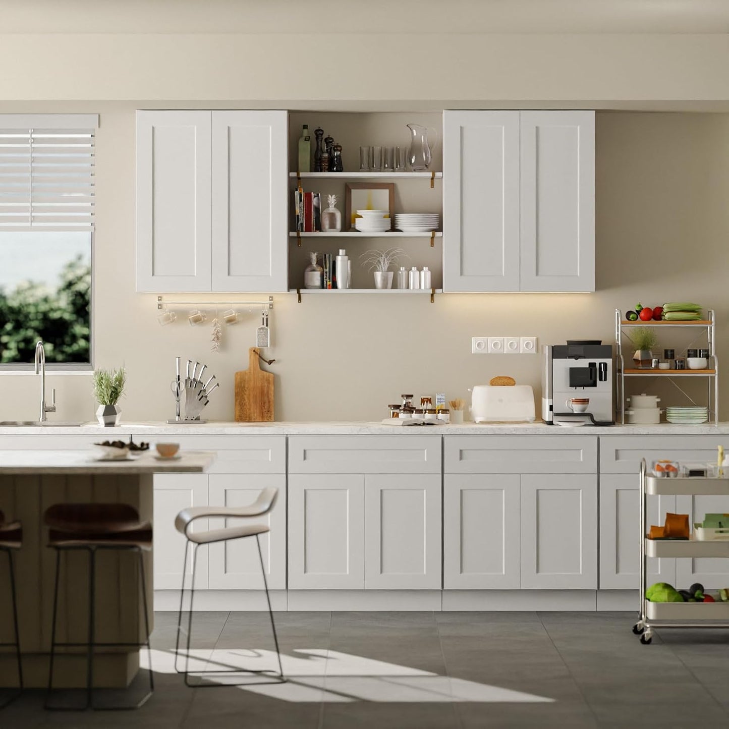 30 Inch Laundry Room Cabinets Wall Mounted, Solid Wood Over The Toilet Storage Cabinet, Bathroom Organizer Cabinets with 2 Shaker Door & Shelves, Easy to Assemble for Kitchen, Garage - White