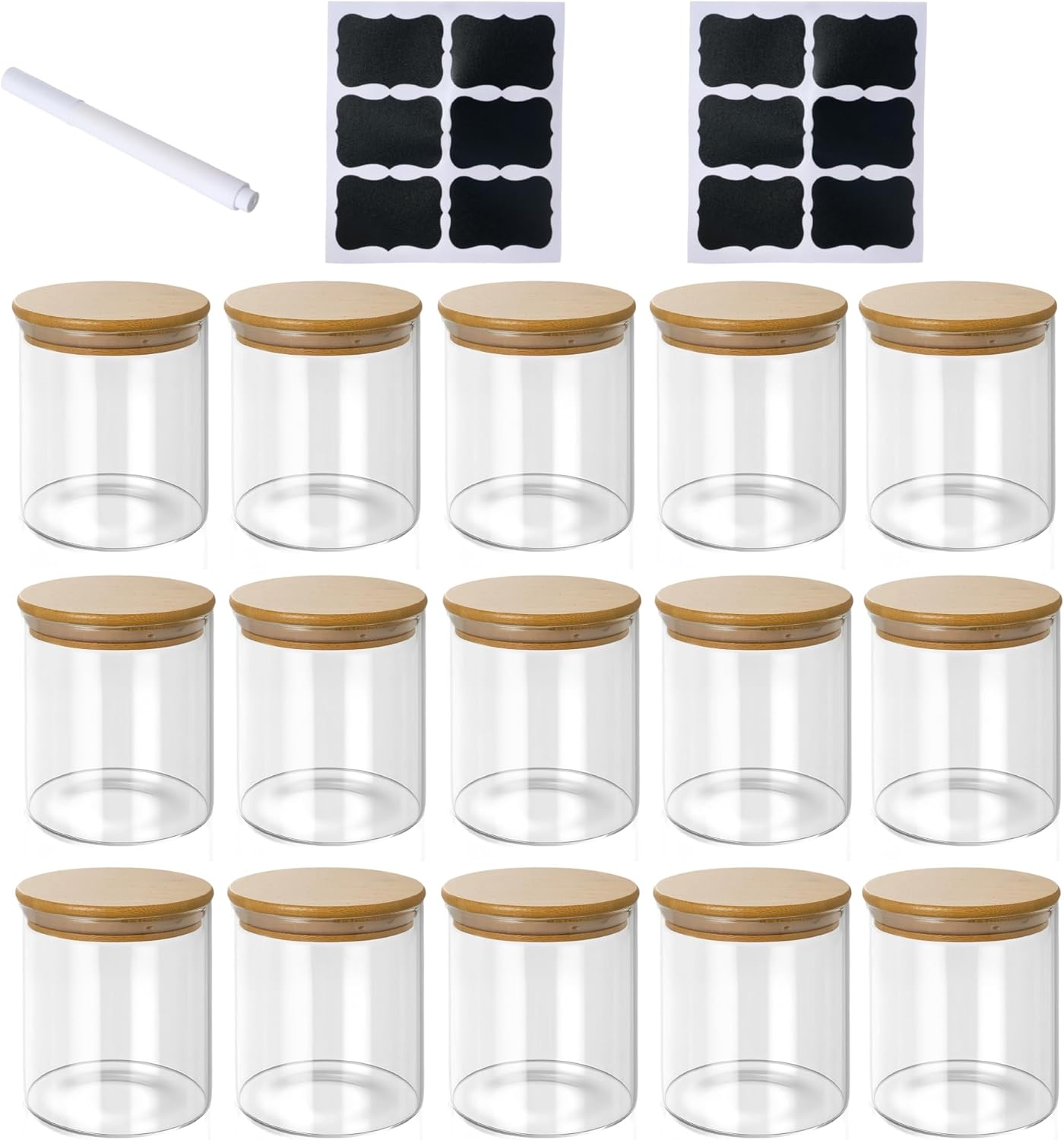 21oz/630ML Glass Storage Jars with Lids - 12 pcs Glass Canisters Food Storage Containers Airtight Glass Jar with Lid for Pantry Organizers for Cookie, Flour, Oat, Pasta, Tea, Coffee Bean & Coffee