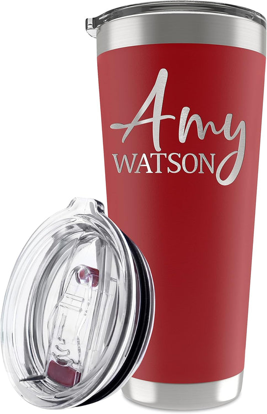 Be Burgundy Personalized Tumbler with Engraved Name - 12 Designs, 30 Oz Coffee Tumbler with Slider Lid, Red, Double Wall Insulated - Gifts for Mom, Women, Personalized Gift for Her