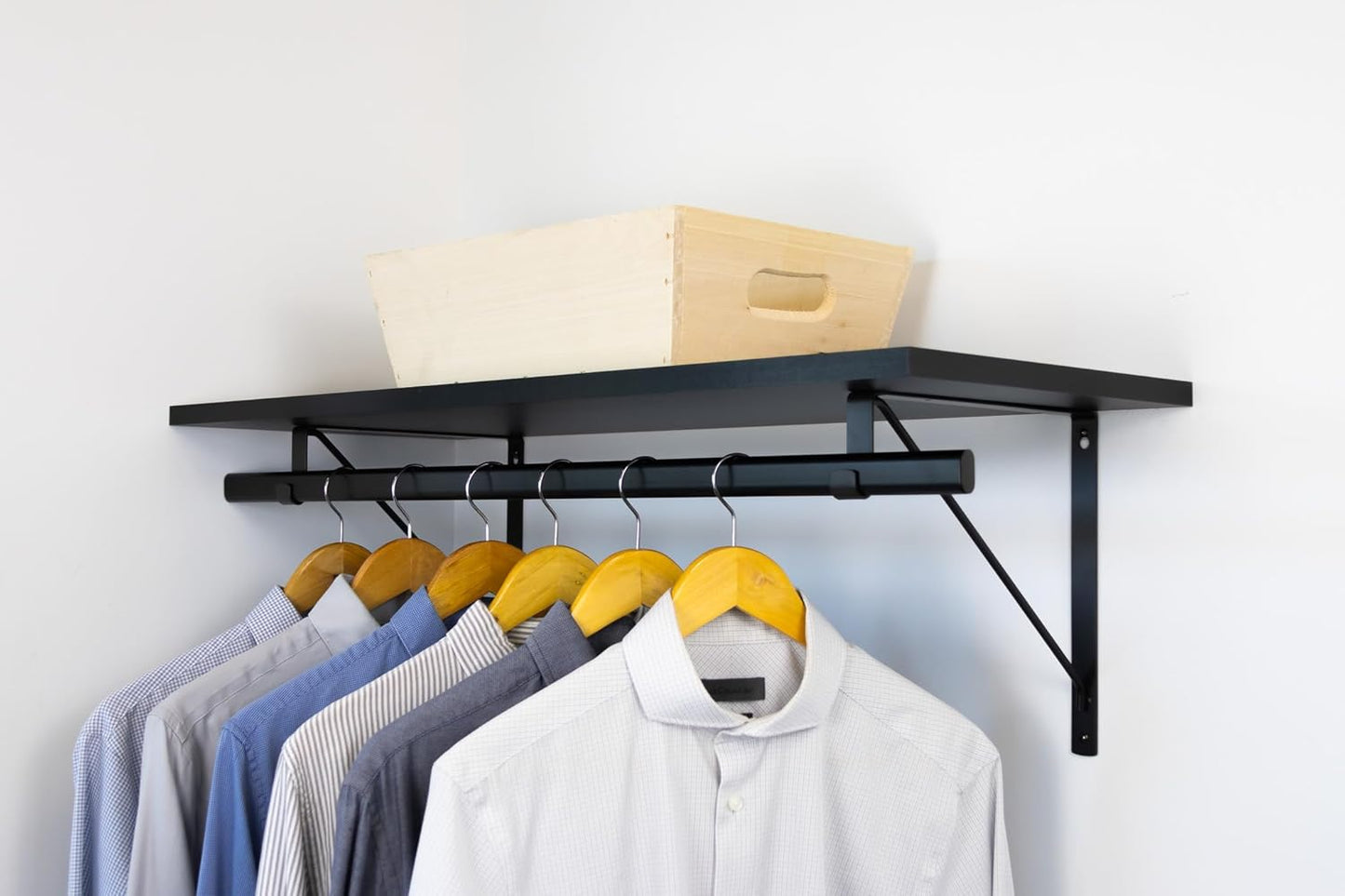 Custom Cut-to-Size Premium Wall-Mounted Shelf with Rod and Bracket Kit. 3/4" Thick Shelves, 14 inches deep. Customize The Length from 16" up to 72".