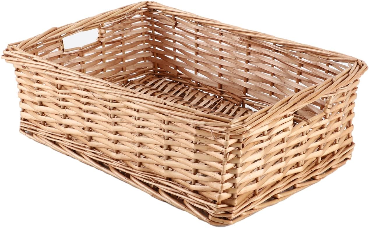 YAHUAN Rectangular Wicker Storage Basket Woven Rattan Basket with Handle, Baskets for Organizing Bathroom,Bedroom,Living room,Pantry (Wicker)