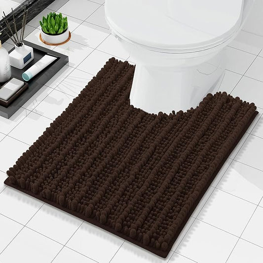 Arotive Luxury Chenille Toilet Rugs U-Shaped, Extra Soft Thick Absorbent Bathroom Mat, Non-Slip Shaggy Plush Contour Rugs, Machine Wash Dry Bath Mat for Toilet Base, 24x20, Brown