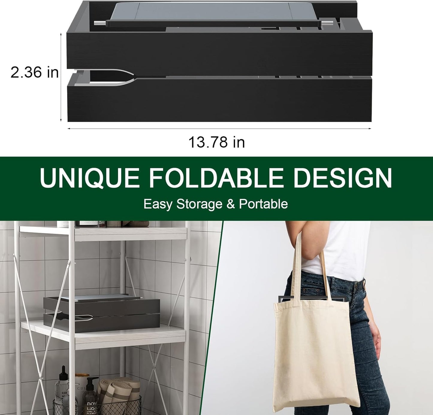 Foldable Bamboo Bathtub Caddy Tray Expandable for Luxury Bath, Bath Accessories & Table with Wine Glass Holder, Book Stand Bathroom Organizer with Extending Sides for Men/Women,Black