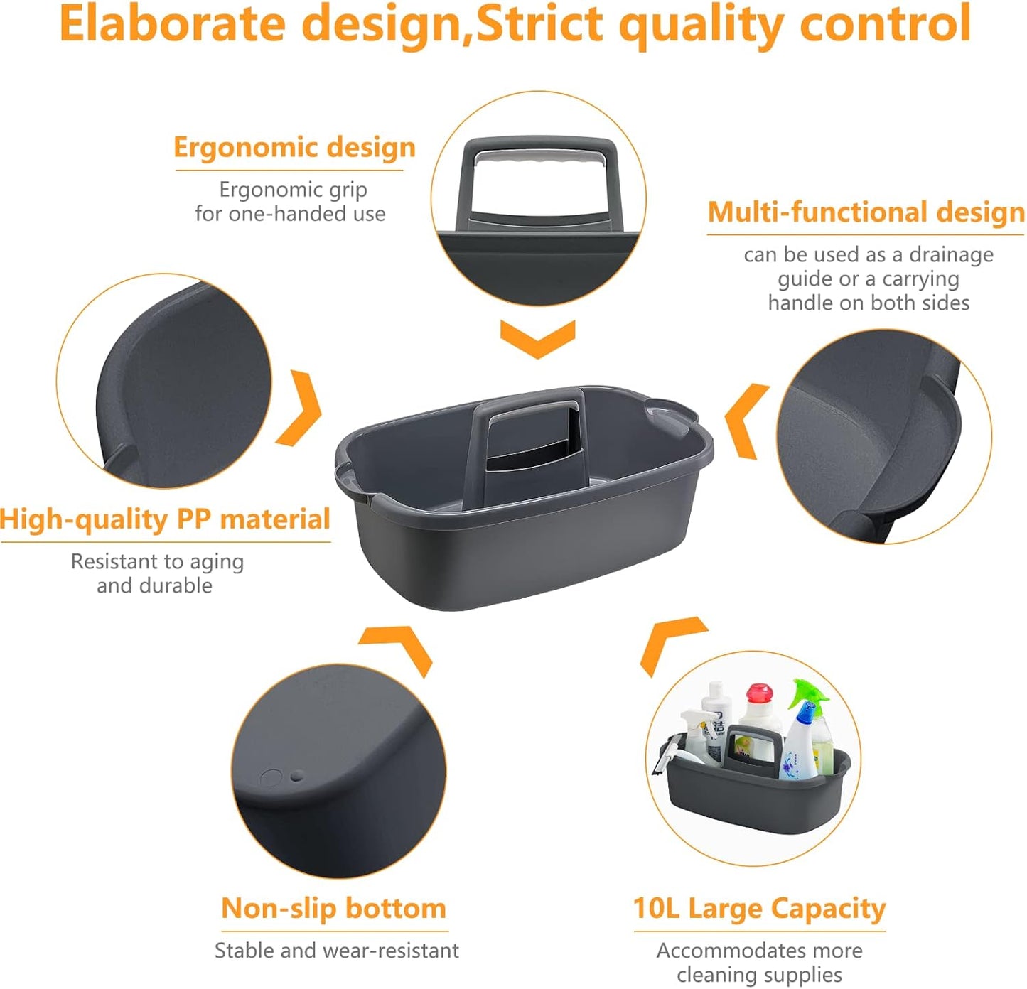 Multi-Purpose Plastic Cleaning Caddy with Handle, Shower Caddy Organizer/Storage Basket/Totes Portable for Bathroom Supplies, Cleaning Products, Under Sink Tool, Housekeepers (Grey)