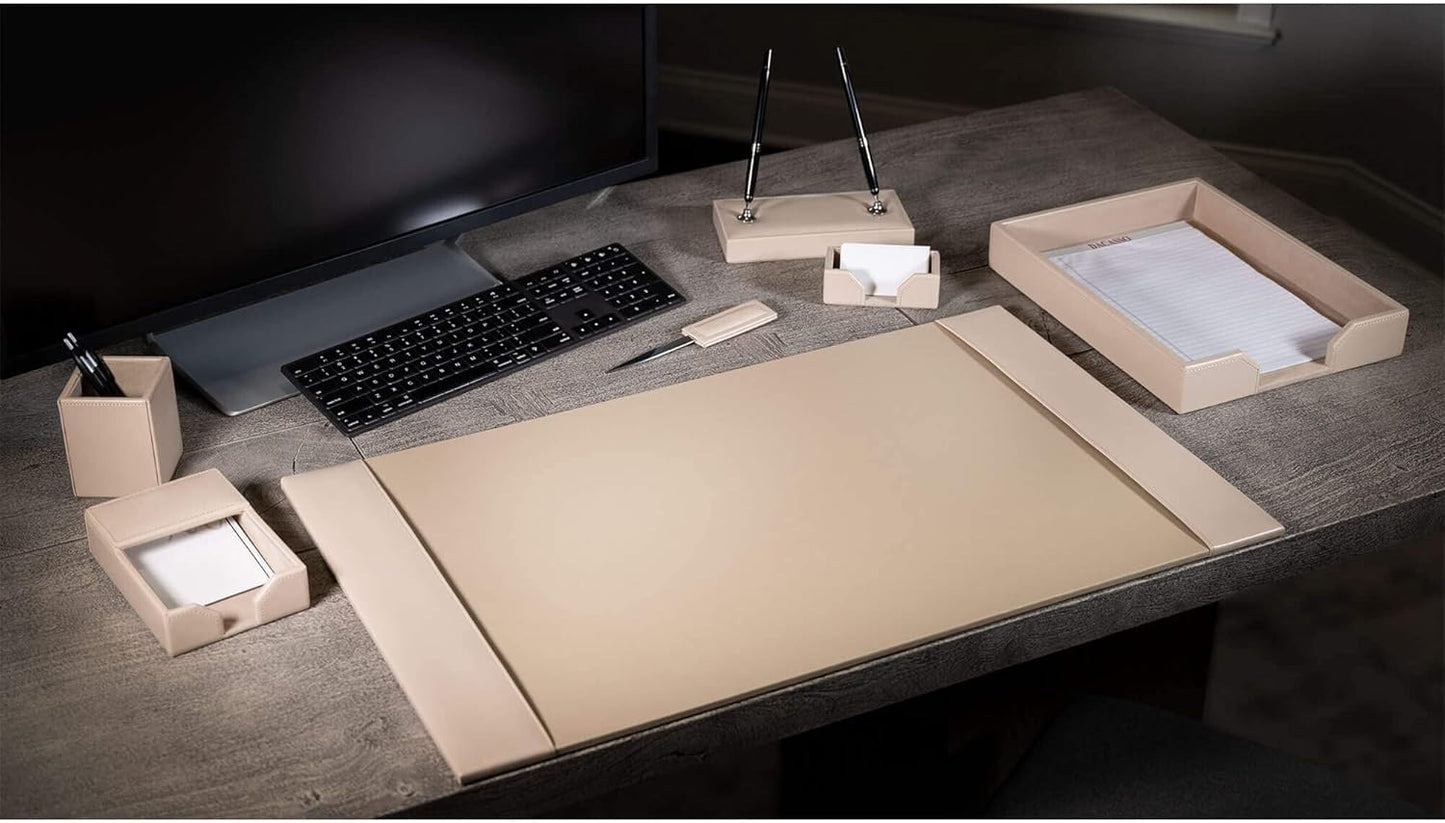 Dacasso Bonded Set Luxury Leather Desk Pad & Desk Organization Essentials, 7 Piece, White Latte