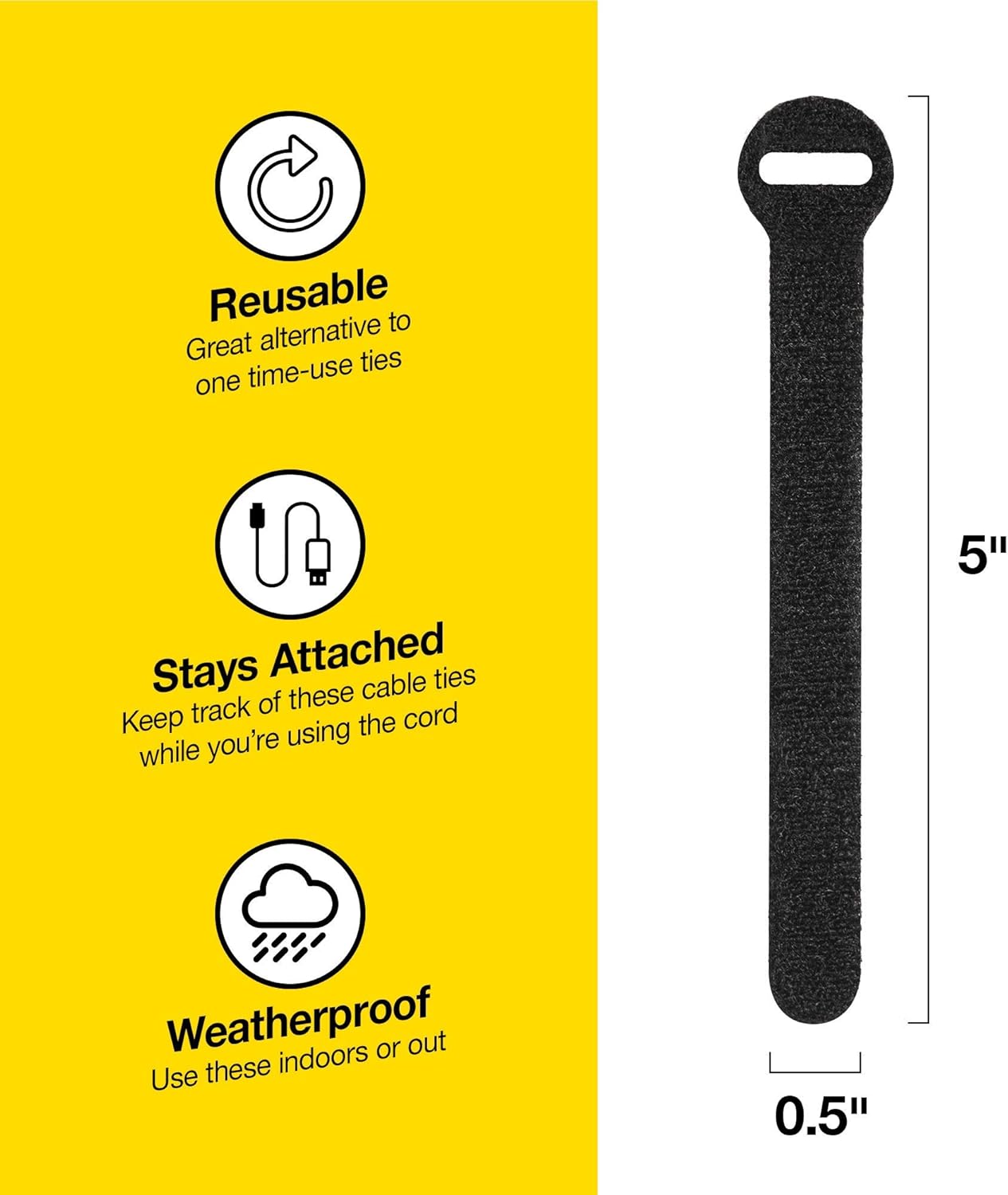 Self-Gripping Cable Ties by Wrap-It Storage, Multi-Color, 5 Inch Straps (50-pack) – Reusable Hook and Loop Cord Organizer Cable Ties for Cord Management and Desk or Office Organization