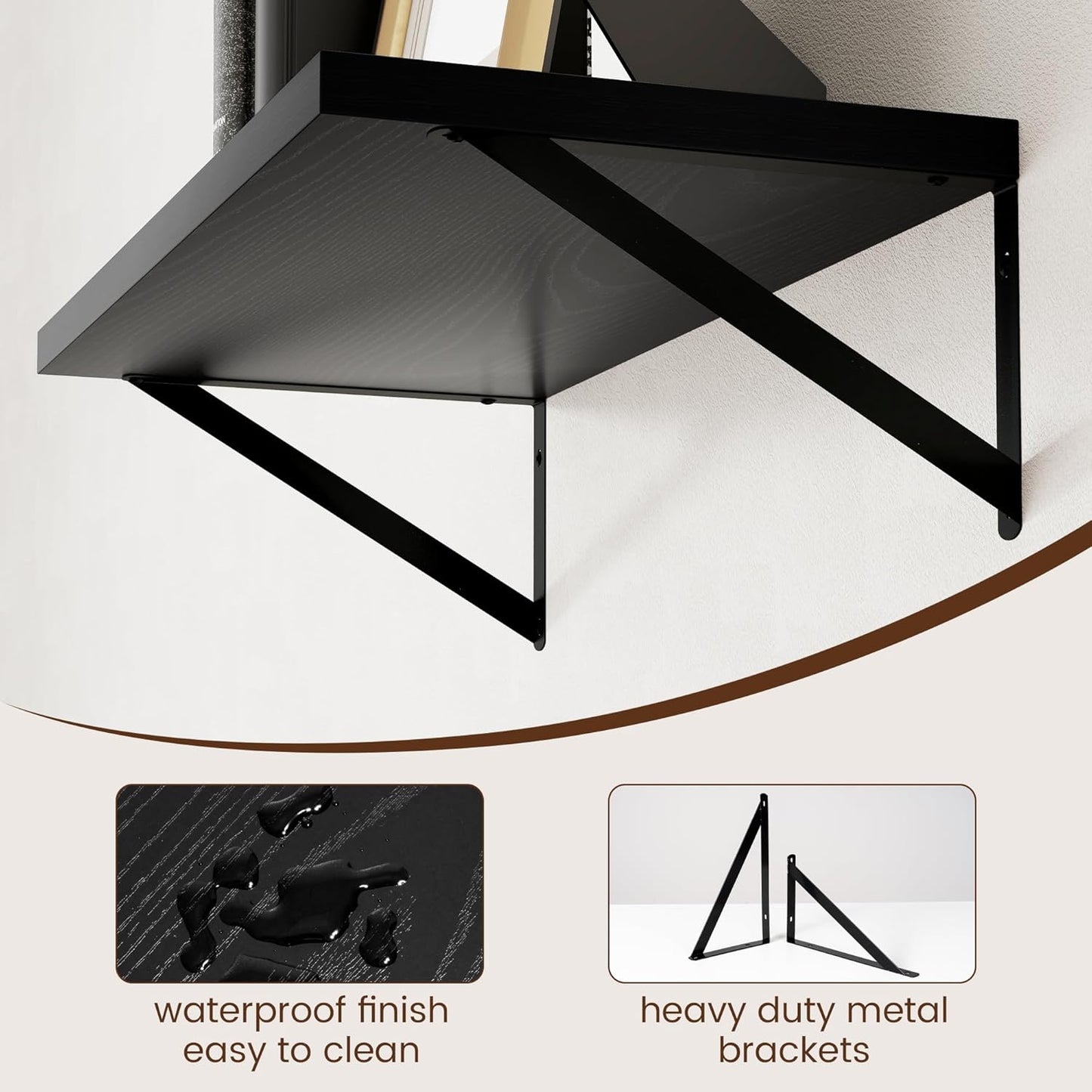 Axeman Floating Shelves for Wall Black- 24 Inch Wide x 12 Inch Deep Wall Shelves Set of 2 - Black Deep Wood Floating Shelves for Living Room Bedroom Laundry Room