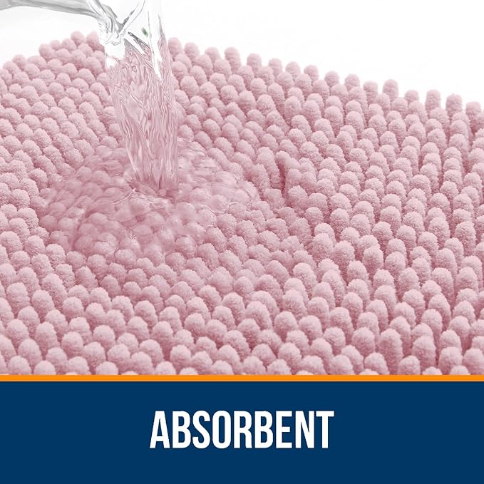 OLANLY Toilet Rugs U-Shaped 24x20, Extra Soft Absorbent Chenille Contour Bathroom Rugs for Toilet, Dry Quickly, Machine Washable, Non-Slip Bath Mat, Dusty Rose