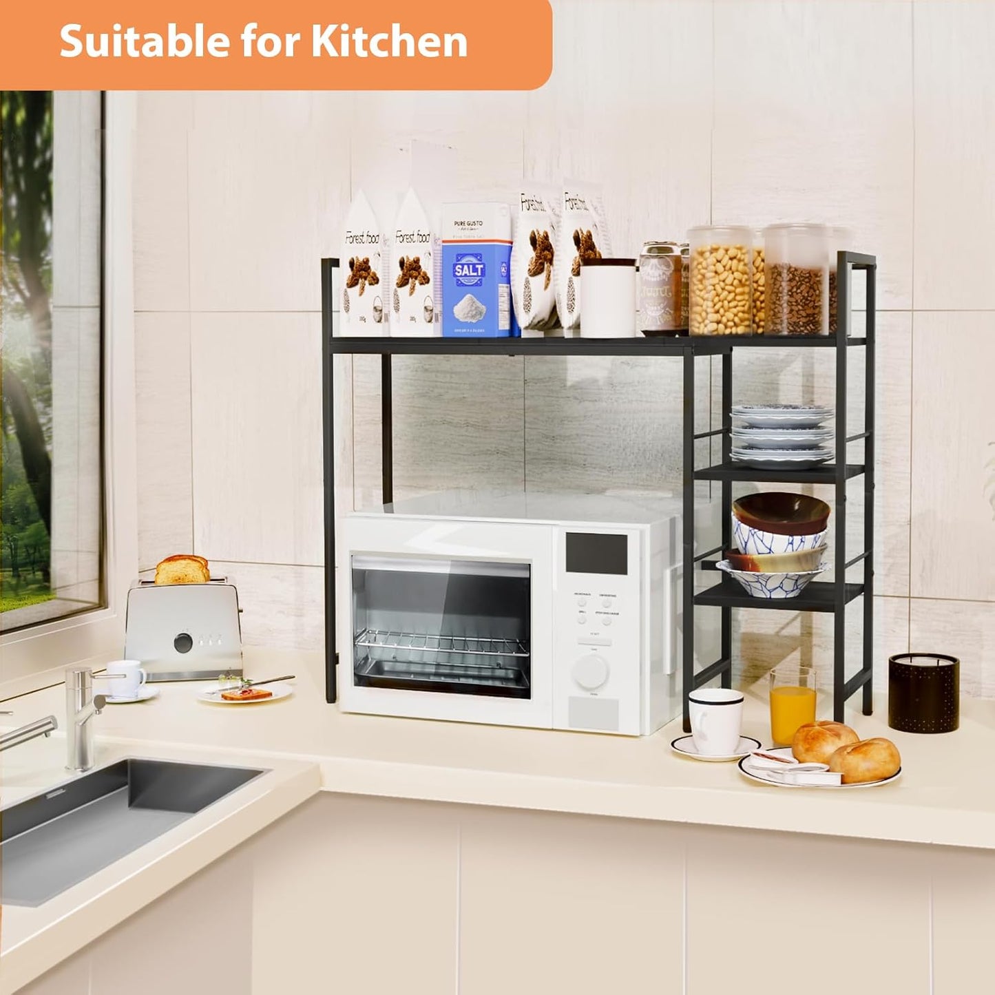 Desk Shelf, 38.5 Inch Desk Hutch for Computer Monitor, Computer Desktop Bookshelf Storage Rack Adjustable Desk Hutch Top Only, 3 Tier Desktop Organizer Shelf for Office Home Dorm, Black