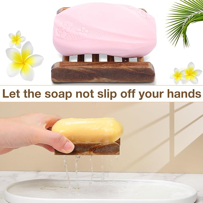 Amyhill 25 Pcs Bamboo Wood Soap Dish Bulk Bathroom Wooden Soap Holder Savers Self Draining Dishes Handcraft Tray, 3.3 x 3.3 x 0.67 Inch (Charcoal Color)