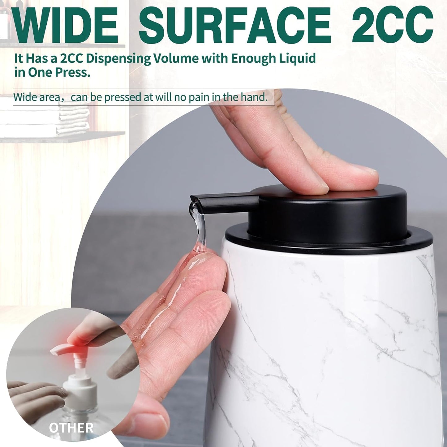 Bosilunlife Hand Soap Dispenser - Marble Lotion Dispenser 12Oz Ceramic Soap Dispenser Bathroom Refillable Liquid Pump Dispenser for Bathroom Kitchen Dispenser for Dish Soap with Easy-to-Press Pump