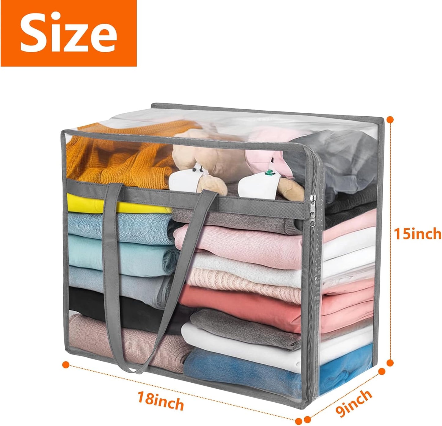 Budding Joy Clear Zippered Storage Bags for Clothes,40L Closet Organizers and Storage Containers Vinyl Moving Bag for Bedding, Linen, Blankets, Comforters, Clothing & Toys, Grey, 2 Pack