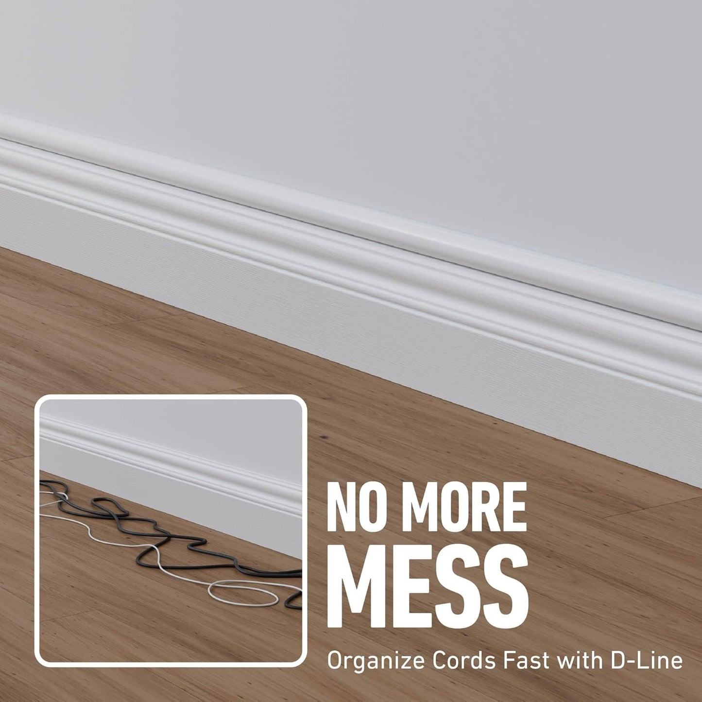 D-Line Cable Raceway On-Wall Cord Cover | 1D3015W | Surface Mount Electrical Channel to Hide and Conceal Cords, Cables, and Wires | White, Paintable