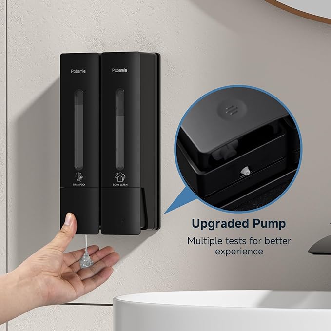 1984 Shampoo and Conditioner Dispenser Wall Mount Shower Dispenser 2 Chamber No Drill Bathroom Set Shampoo Dispenser for Shower Wall Home Hotel 400ml x 2 Black