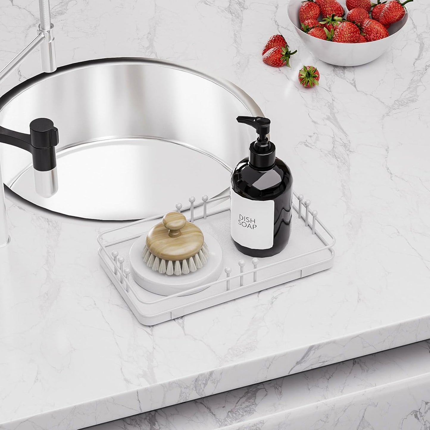 Bathroom Vanity Tray for Toiletries Makeup Perfume Candle Toilet Tank, Kitchen Tray for Soap Dispenser Spice Salt, Small Tray for Countertop Decor Coffee Nightstand 7.9”x4.4” White