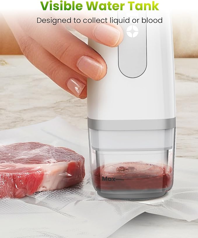 FEPPO Vacuum Sealer for Food with Visible Water Tank, Handheld Saver Compact Vacuum Sealer Machine with 30 Reusable Bags for 6X Preservation & Fresh, White