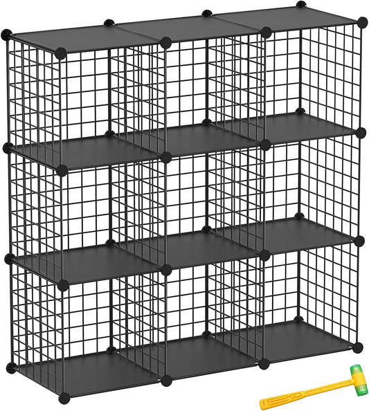 TUMUCUTE Wire Cube Storage Organizer, 9-Cube Metal Storage Shelves Bookshelf, Stackable Modular Closet Organizer for Bedroom Living Room, Office, Storage Shelves