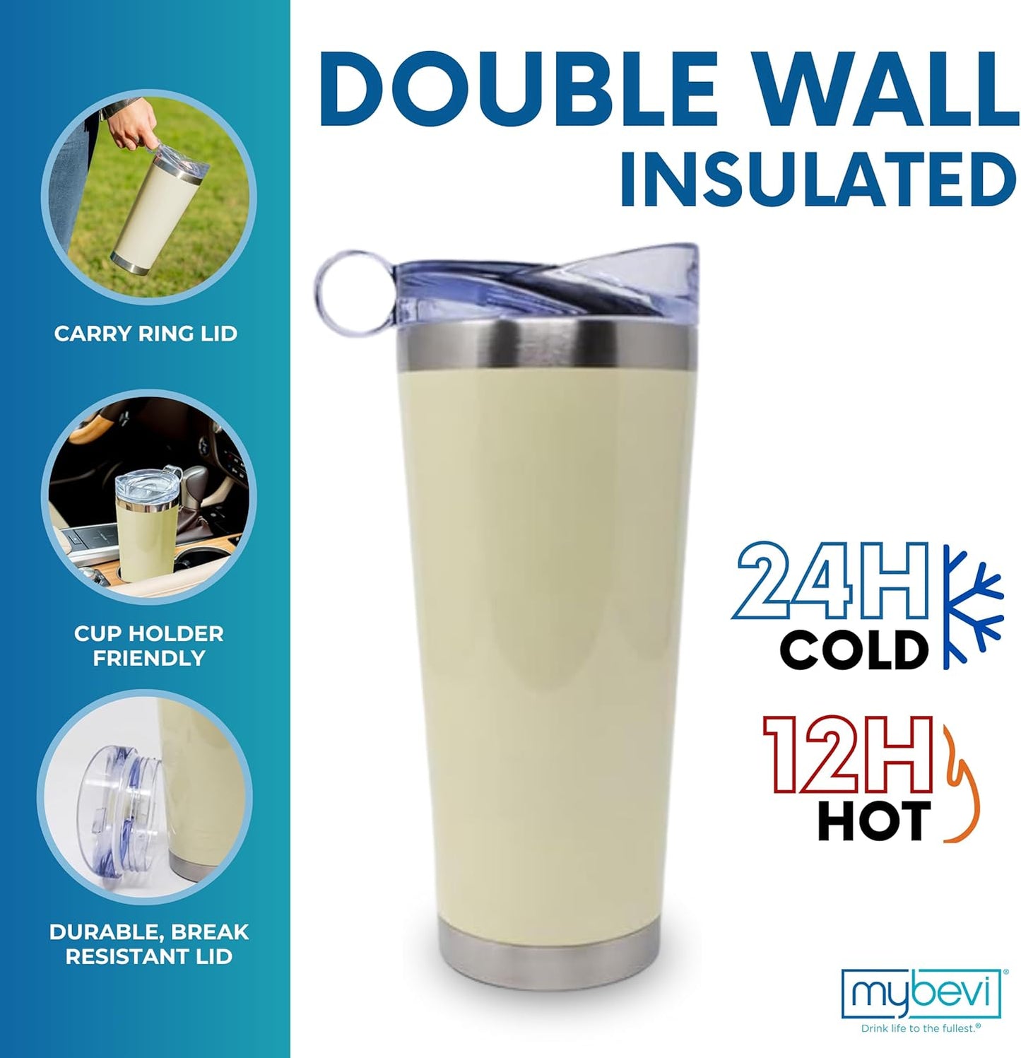 Classic Premium Stainless Steel Tumbler with 12-Hour Temperature Control, Tritan Lid, and BPA-Free Construction | Cream Sparkle, 26 oz