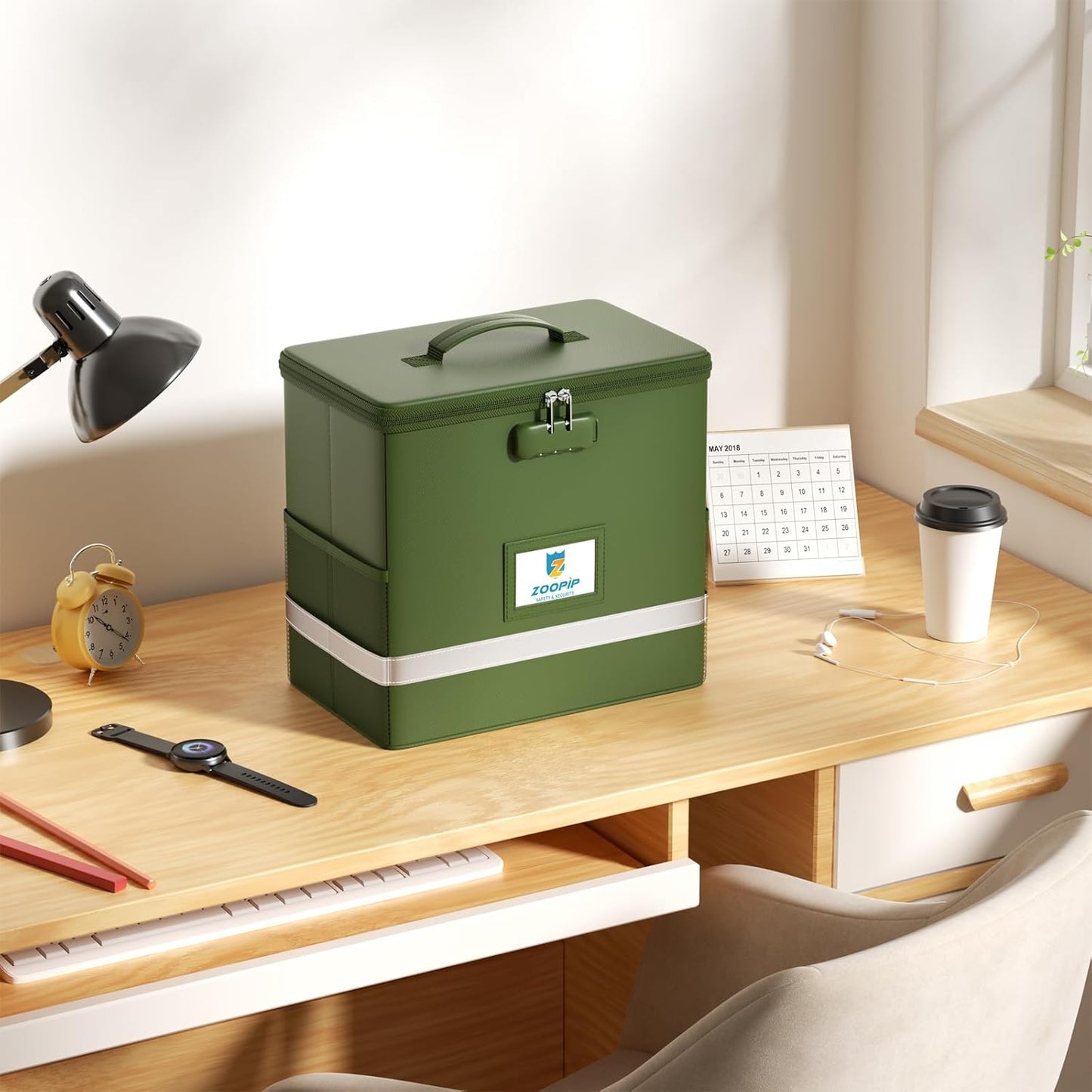 Fireproof File Box with Lock, Document Box Storage Organizer, Suitable for Hanging File Folders in Letter Size, Collapsible File Box, Reflective Strip for Fast Find (12.2"*6"*10.2, Green)