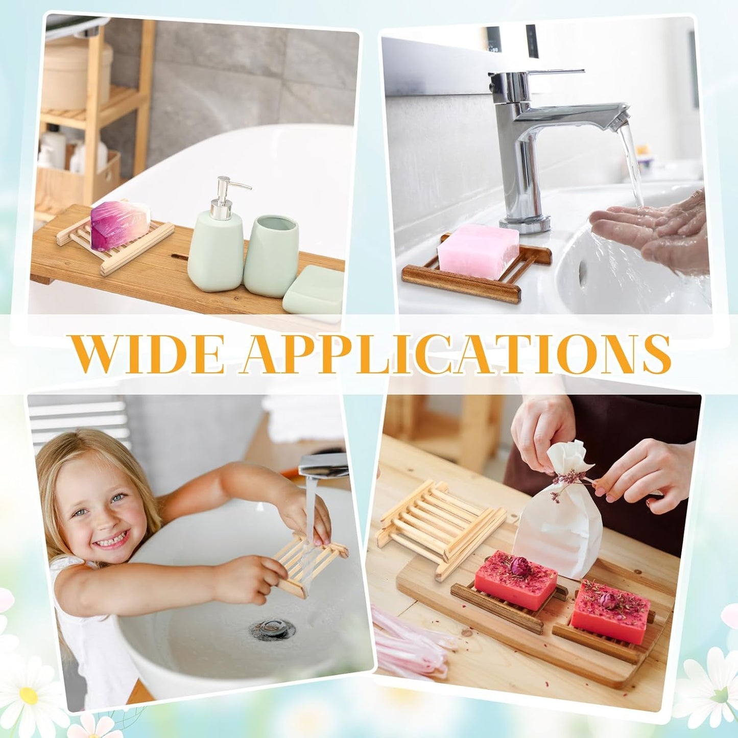 Sawysine 50 Pcs Bamboo Soap Holder Bulk Wood Soap Dish Bathroom Wooden Tray Saver Hand Craft Bathtub Self Draining Dish for Bar Kitchen, Gifts for Christmas, 2 Sizes(Charcoal and Wood Color)